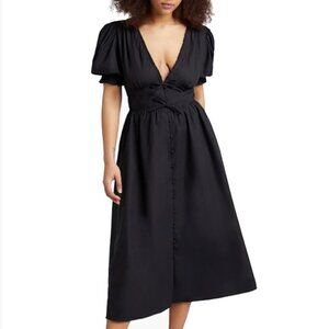 NWOT Hill House Sabrina Cotton Corset V-Neck Midi Dress XXL Black Puff Sleeves